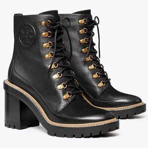 NWOTB Tory Burch Black Miller Mixed-Material Lug Sole Boots